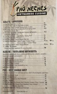 Pho Neches menu